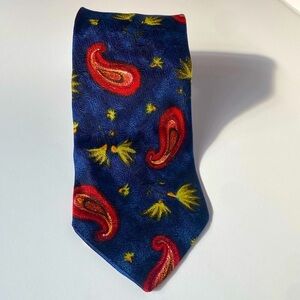 Ermenegildo Zegna Italian Brocade Cosmic Bold Navy Red Green Silk Tie
